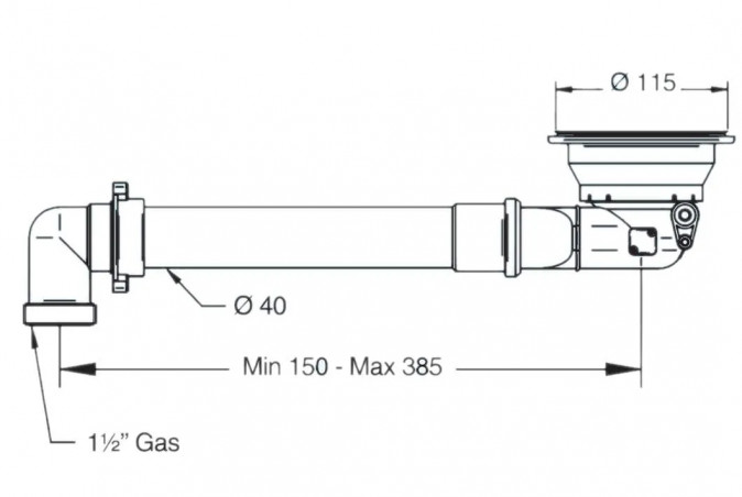 Bonde évier automatique 90 mm sans trop plein avec tubulure gain de place, chromée