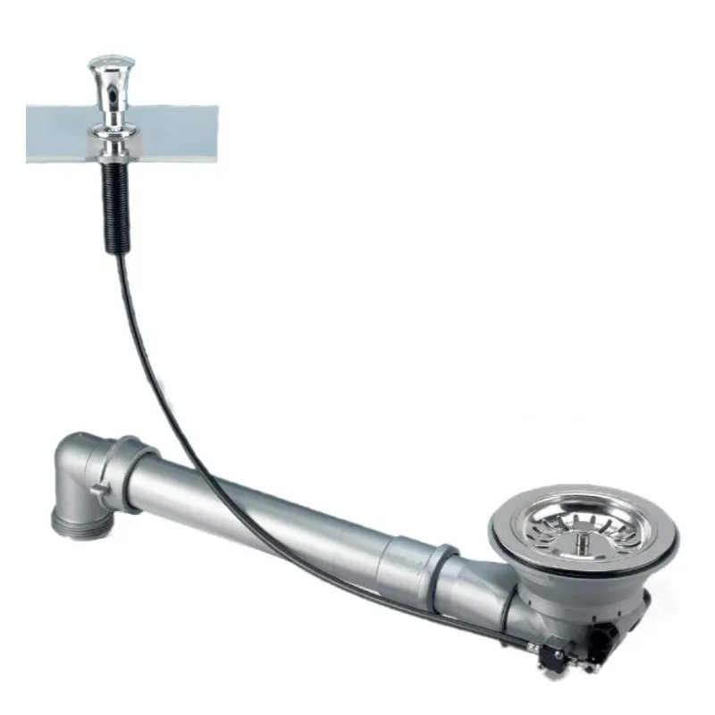 Spoelbakafvoer zonder overloop, diameter 90 mm, automatisch, met ruimtebesparend leidingwerk