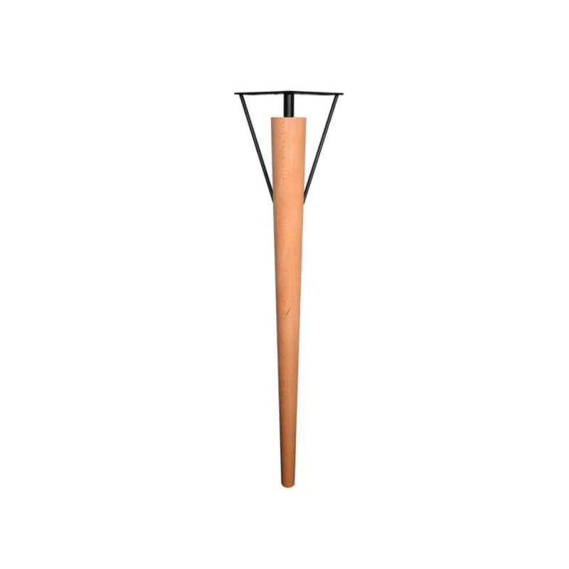 Staande tafelpoot "CHARLY" van gelakt beukenhout en zwart staal, H 748 mm, D 50 mm
