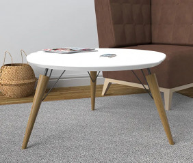 Pied incliné pour table basse "CHARLY" en bois d'hêtre verni et acier noir, H 392 mm, D 50 mm