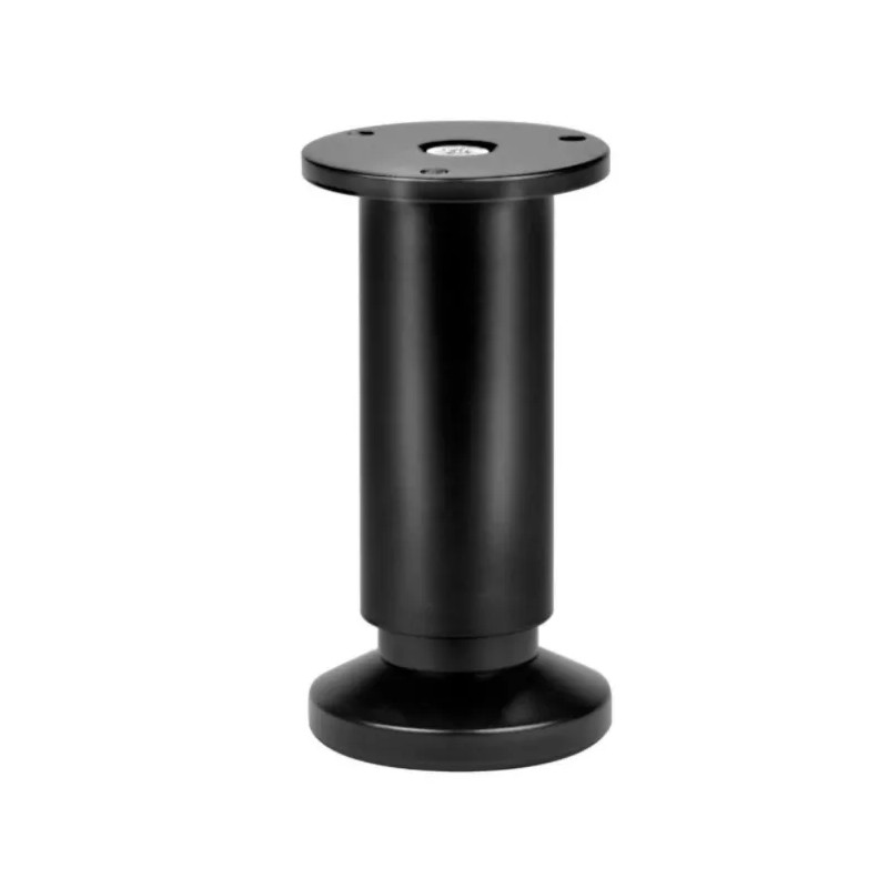 Opschroefbare cilindrische voet in mat zwart aluminium, bodemplaat D. 38 mm H.120 mm