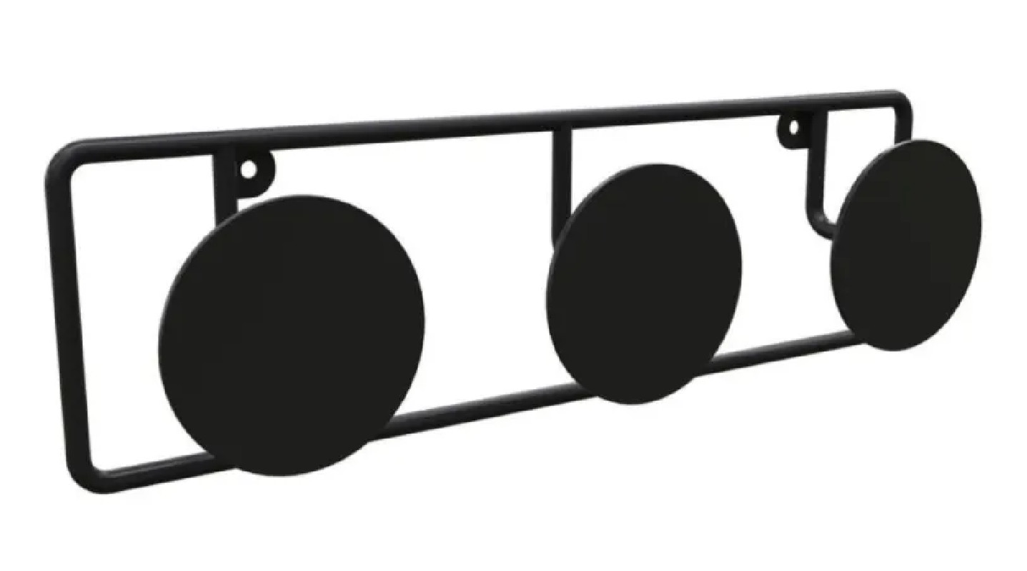 DOT haak 3 kop diameter 90 mm in zwart staal, B. 400 x H. 120 mm, diameter 90 mm