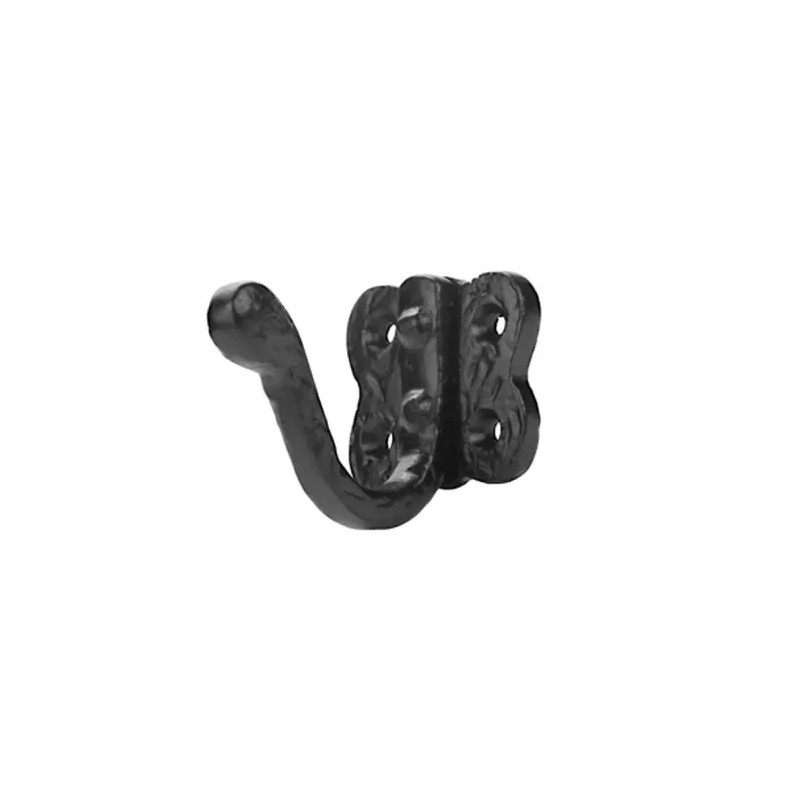 Wandhaak met 1 haak in zwart ijzer, B. 42 x H. 51 x D. 65 mm