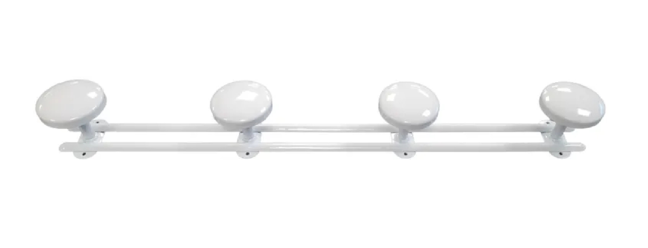 Kapstokhaak met 4 witte stalen koppen, diameter 65 mm, L. 592 mm