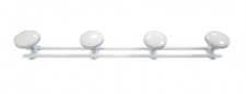 Kapstokhaak met 4 witte stalen koppen, diameter 65 mm, L. 592 mm