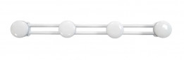 Kapstokhaak met 4 witte stalen koppen, diameter 65 mm, L. 592 mm