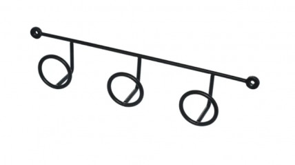 Percha de pared, 3 cabezas, acero negro, An. 385 x Al. 72 x Pr.63 mm
