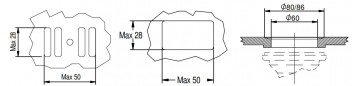 Spoelbakzeef met 86 mm diameter voor 60 mm gat met overloop