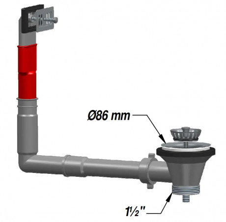 Korbablauf für Spülbecken gré Durchmesser 86 mm für 60 mm Loch mit Überlauf
