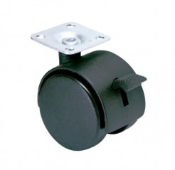 Castor with brake NOVO D. 75 mm black with swivel plate, H. 102 mm
