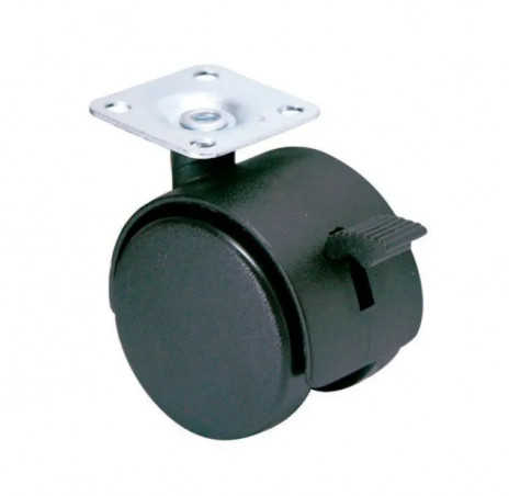 Castor with brake NOVO D. 75 mm black with swivel plate, H. 102 mm