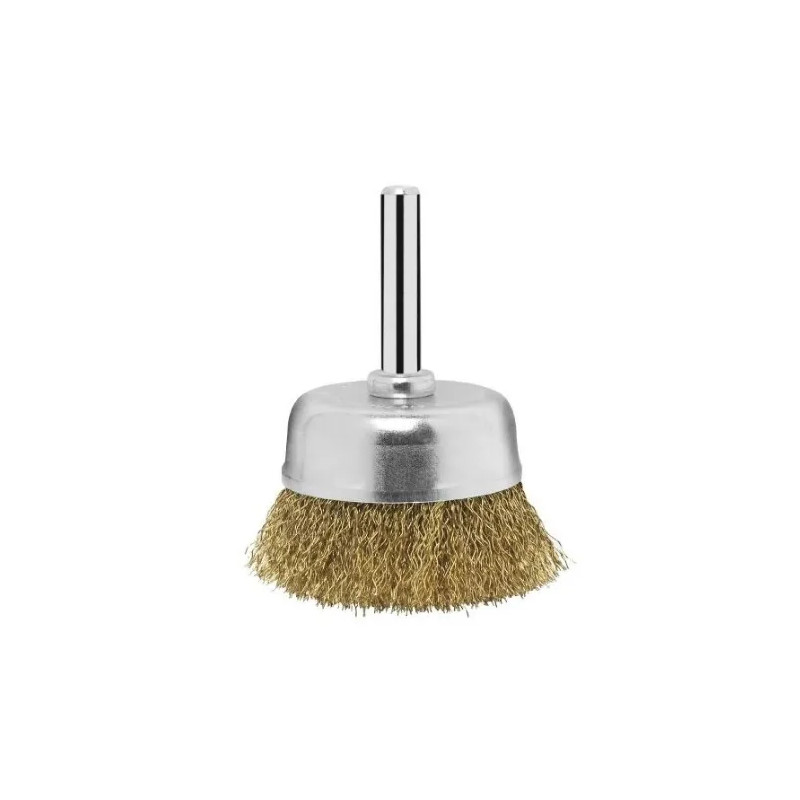 Borstel van gegolfd messingstaal gemonteerd op een stang van 50 mm x 17 mm diameter