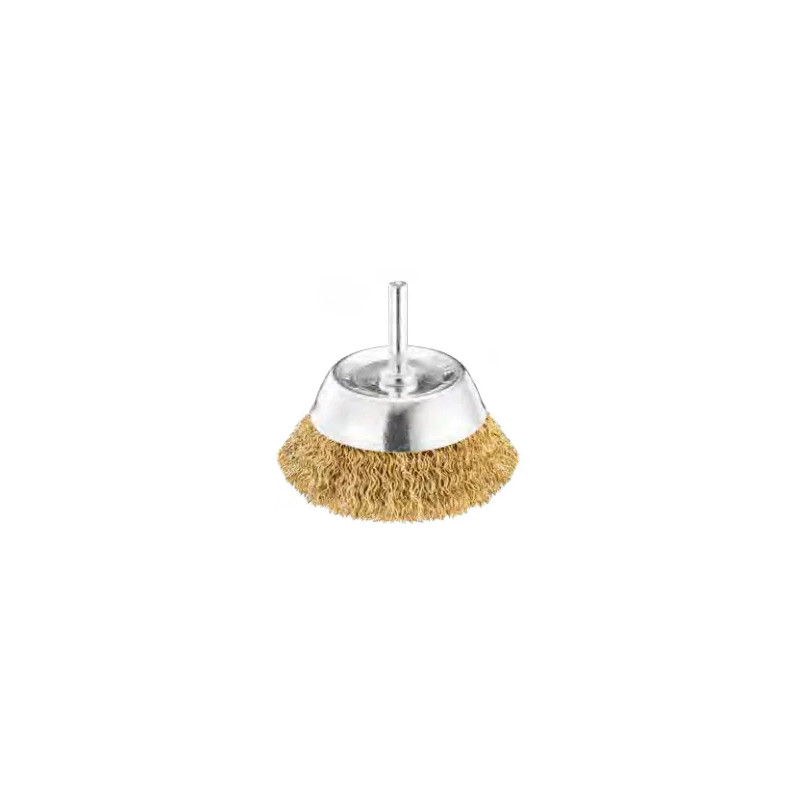 Borstel van gegolfd messingstaal gemonteerd op een stang van 75 mm x 25 mm diameter