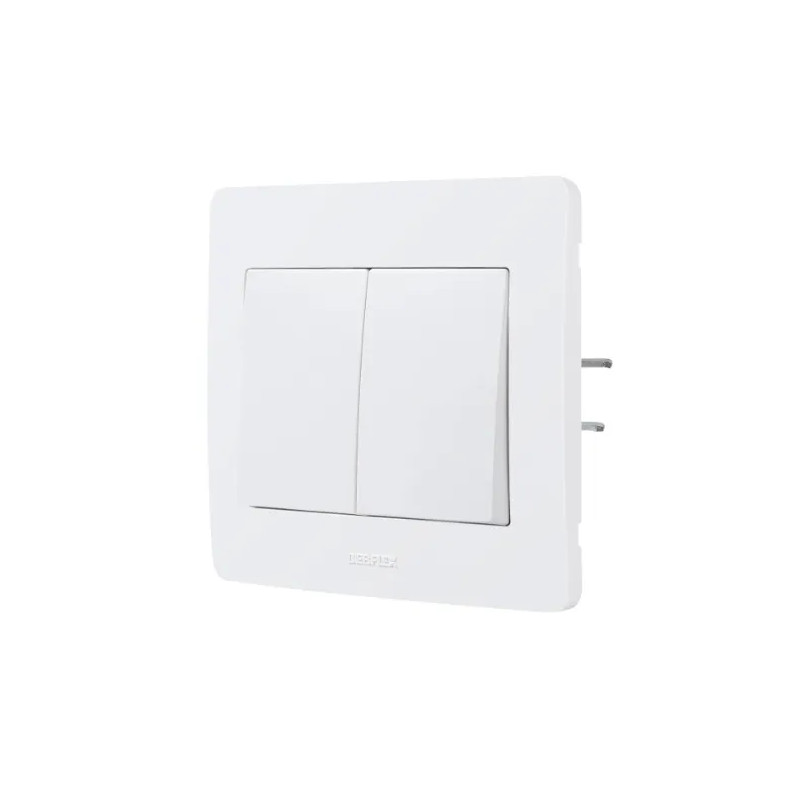 Dubbele aan/uit schakelaar, diameter 2 cm, 10A 250V, wit
