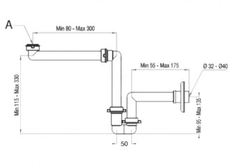 1-bowl sink drain with space-saving pipe adjustable in height and length