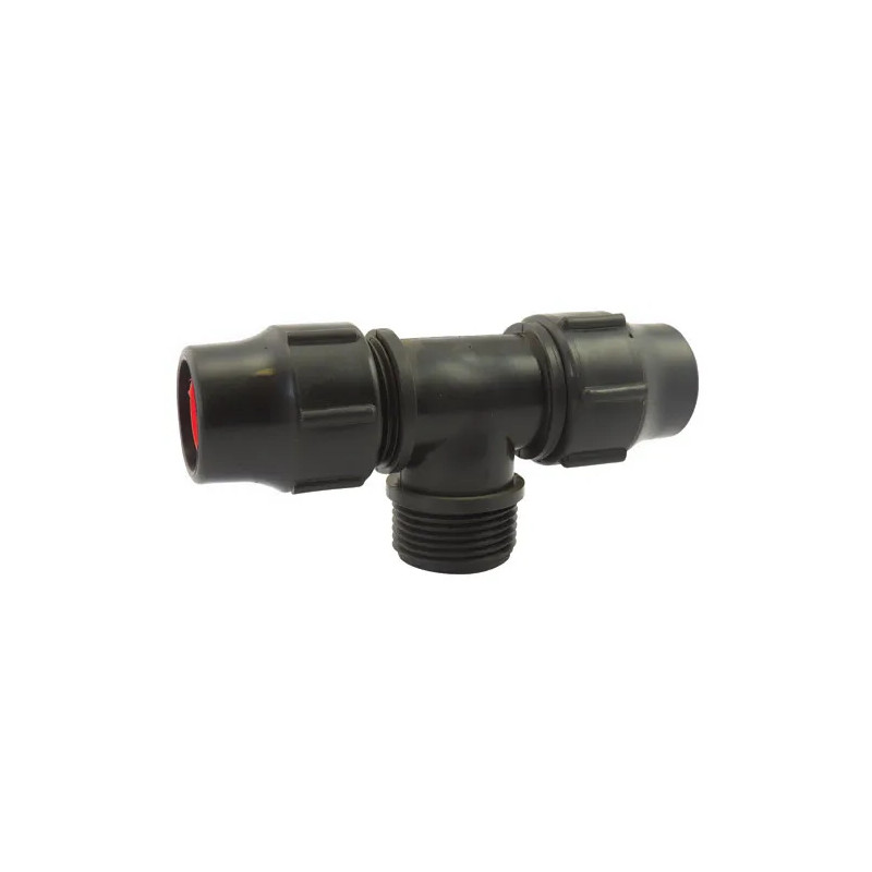Snel mannelijk T-stuk, 20x27, voor 16mm druppelslang