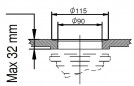 Mandafvoer met ronde overloop, diameter 90 mm, satijngoud