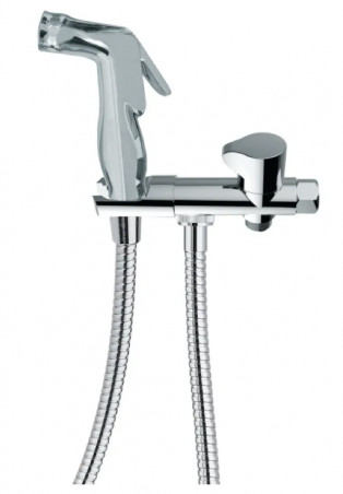 Kit douchette à gâchette WC ou bac à shampoing, 1 jet, flexible 1,25 m, support mural, chromé