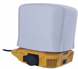 Magnetic construction light with suspension hook.