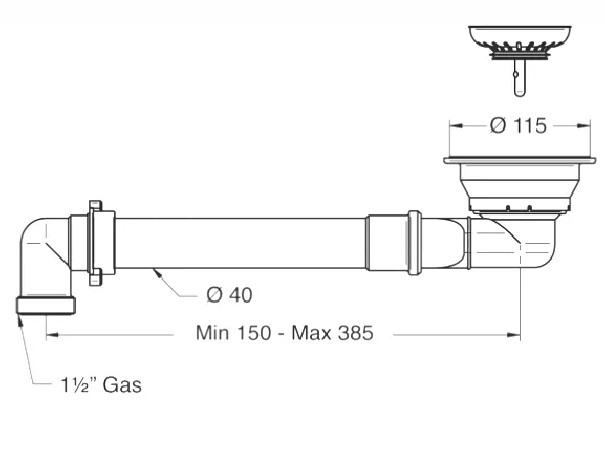 Space-saving 90 mm diameter sink drain