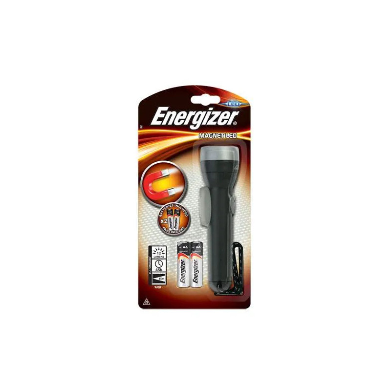 Compacte magnetische LED zaklamp, met 2 AA batterijen.