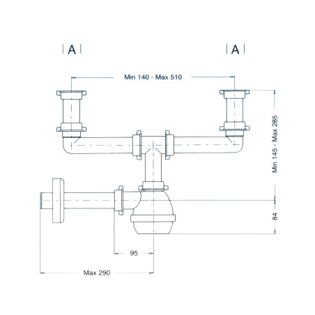 Abfluss + Siphon in M für Zweibeckenspüle.