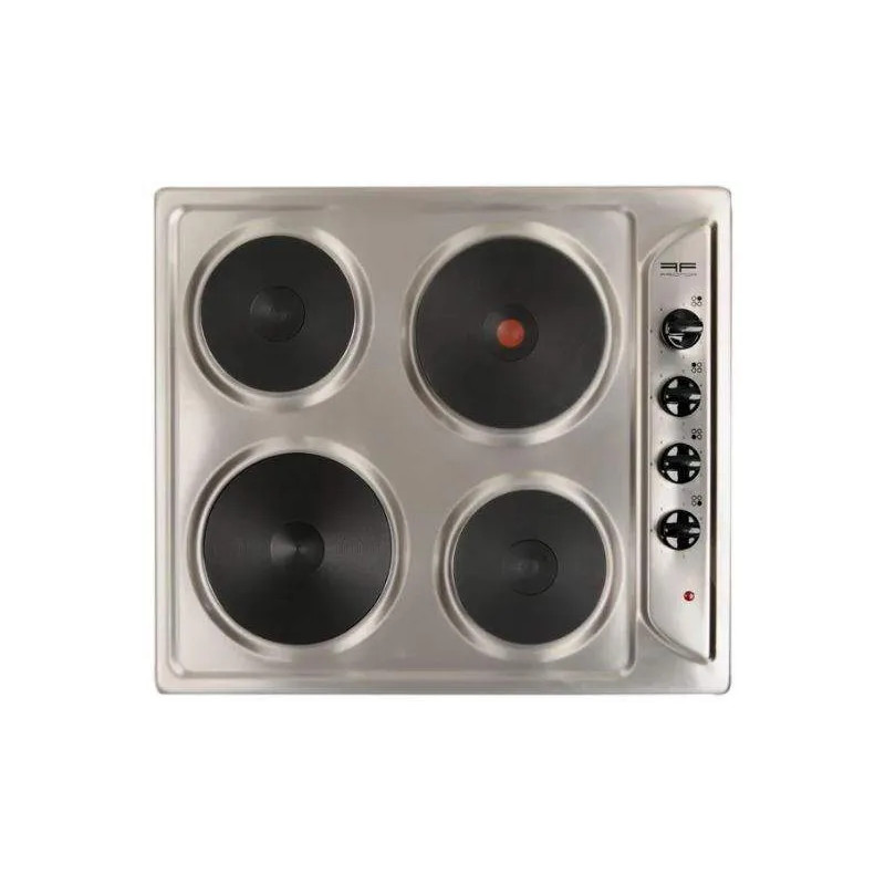 Placa de cocción eléctrica, 4 fuegos, inox, 580x510 mm