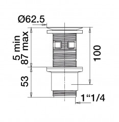 Universal washbasin drain with black grid, with or without overflow, 100 mm cuttable