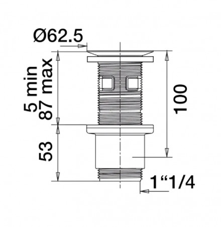 Universal washbasin drain with black grid, with or without overflow, 100 mm cuttable