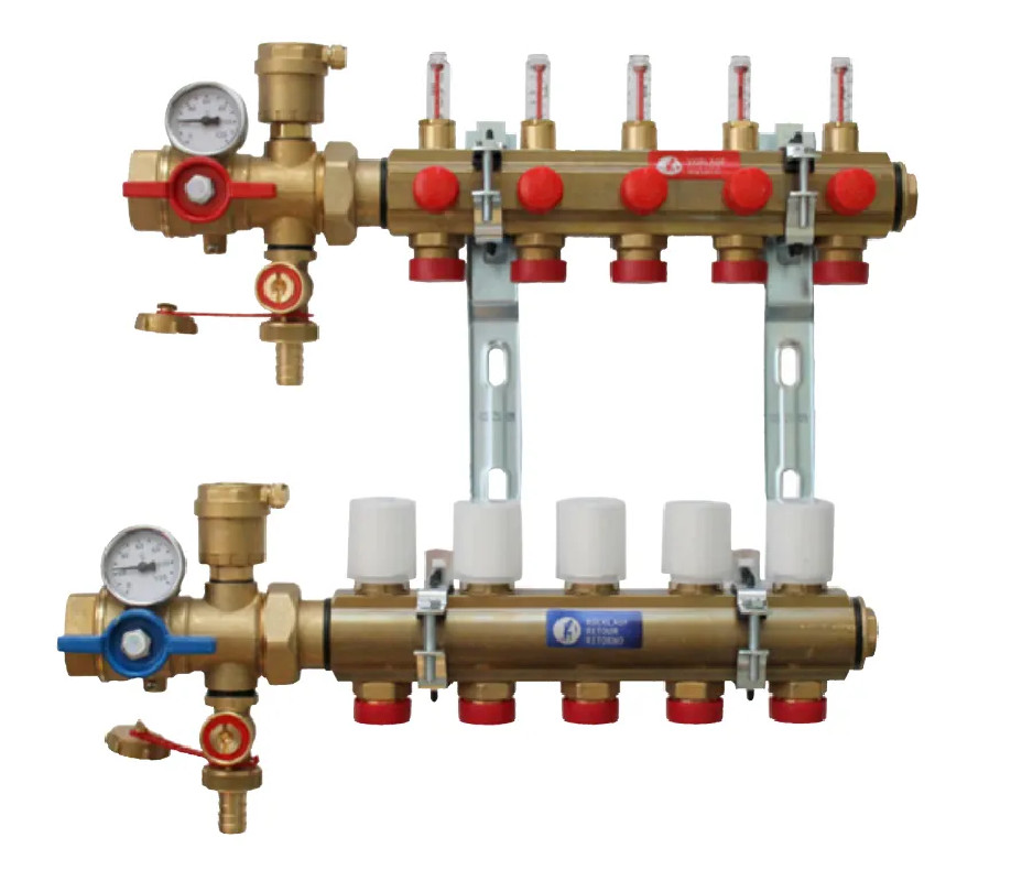 Verdeler KITR553FK voorgemonteerd met debietmeter, 4 uitgangen. Verdeler KITR553FK voorgemonteerd met debietmeter, 4 uitgangen.