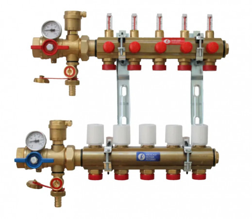 Collettore KITR553FK preassemblato con flussometro e valvole multifunzione, 4 uscite
