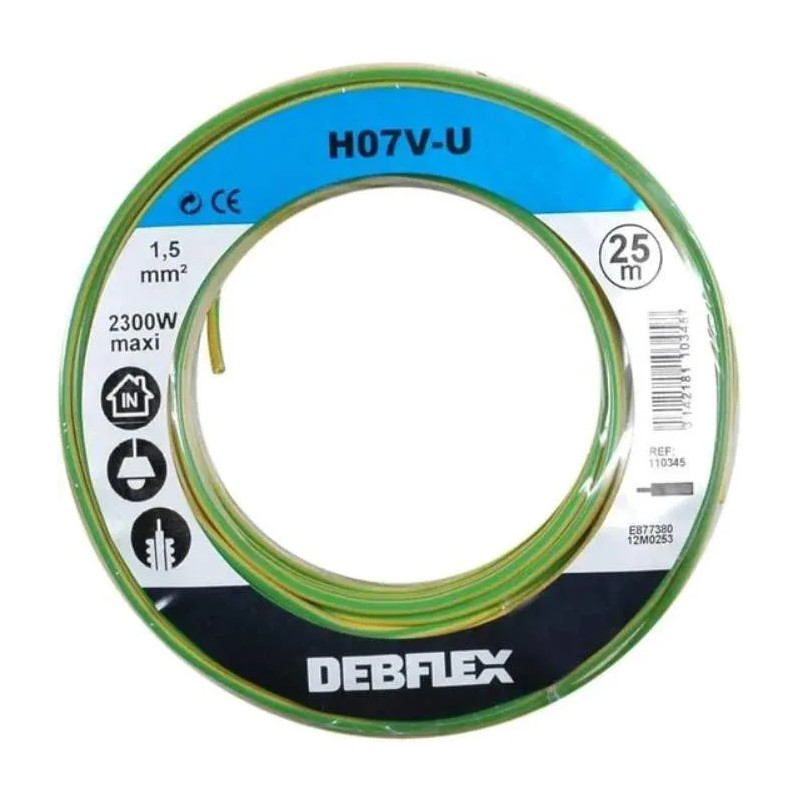 Câble à âme rigide H07 V-U 1.5mm² jaune et vert, 25m Câble à âme rigide H07 V-U 1.5mm² jaune et vert, 25m
