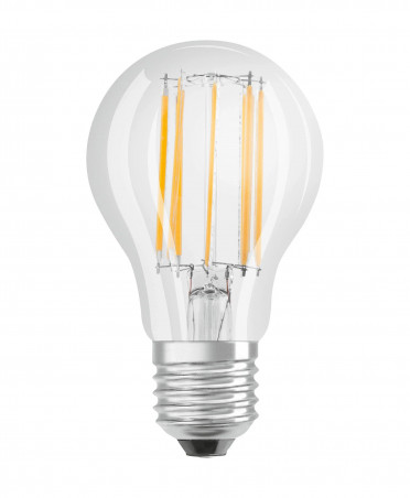 E27 standard clear glass LED bulb, 6.5W, cool white.