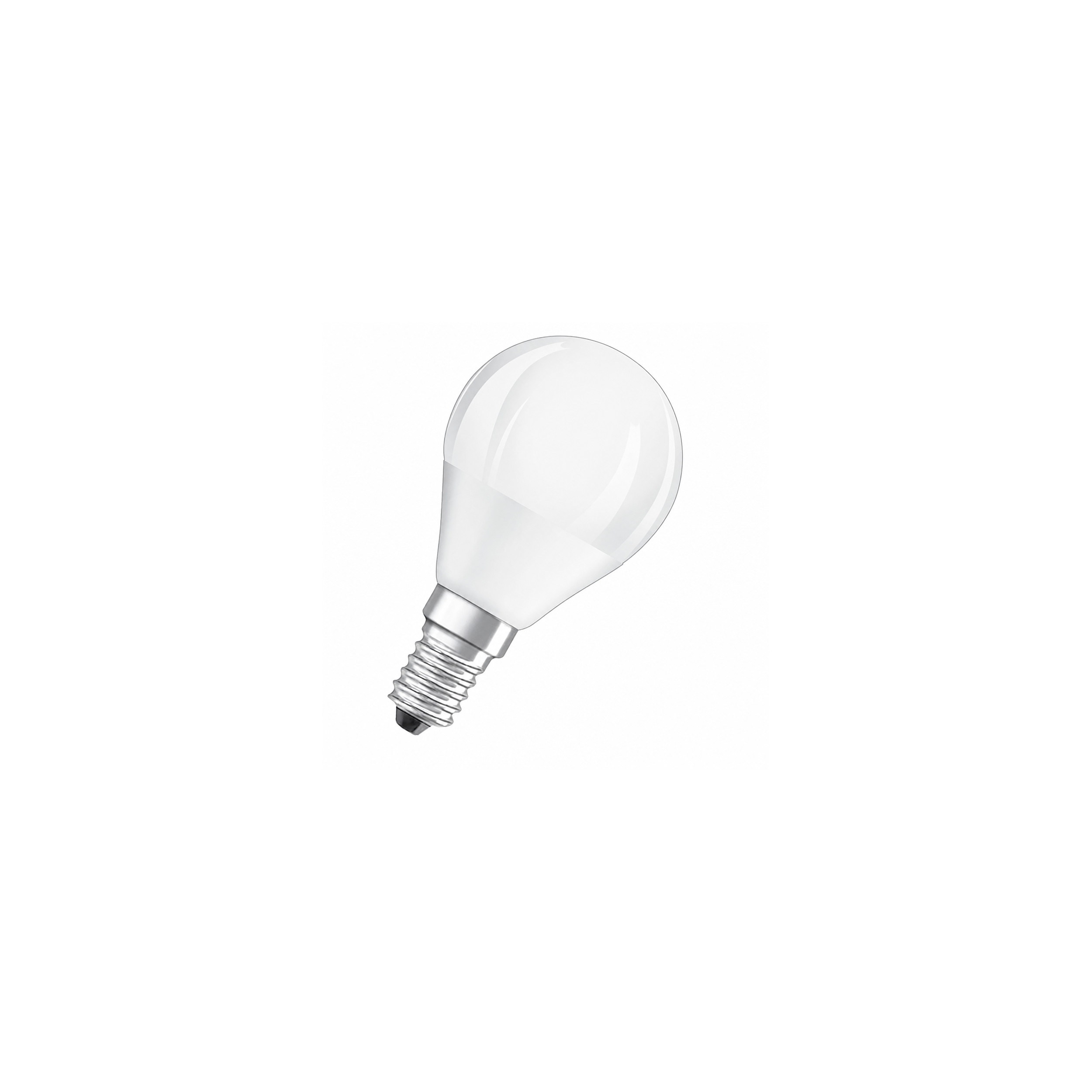 Ampoule LED dépolie sphère E14, 4.9W, blanc chaud.
