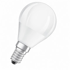 Ampoule LED dépolie sphère E14, 4.9W, blanc chaud.