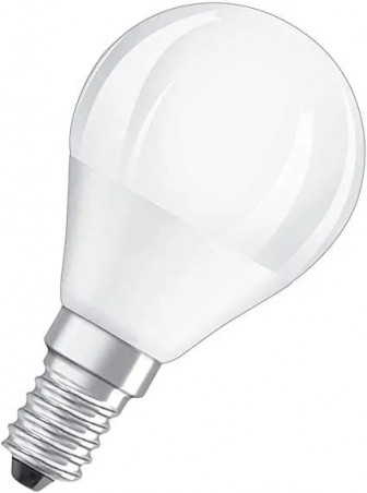 E14 sphere frosted LED bulb, 4.9W, warm white.
