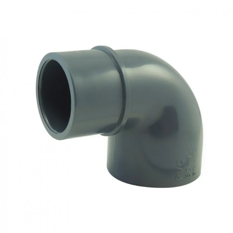 90° PVC-drukbocht, vrouwelijk 50 mm, mannelijk 50 vrouwelijk 40 mm