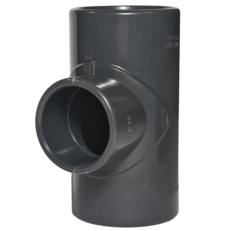 Verlaagd 90° T-stuk PVC binnendruk diameter 63, 50, 63 Verlaagd 90° T-stuk PVC binnendruk diameter 63, 50, 63