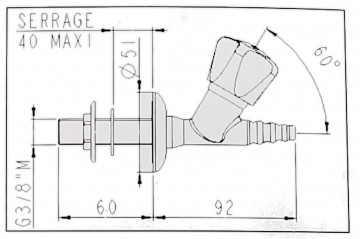 Compressed gas valve, 60mm, 12*17 on base