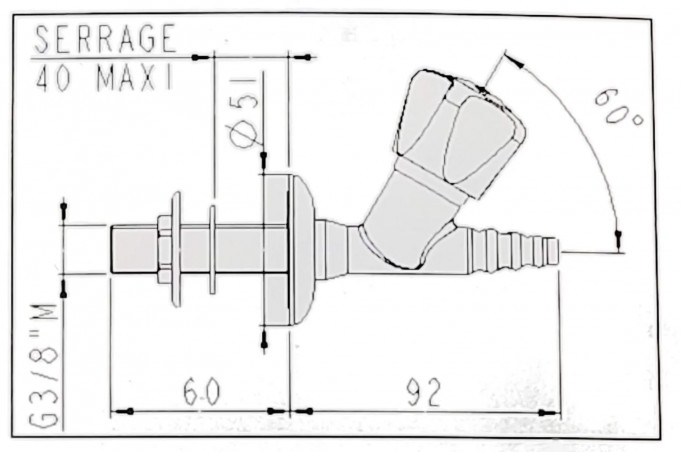 Compressed gas valve, 60mm, 12*17 on base