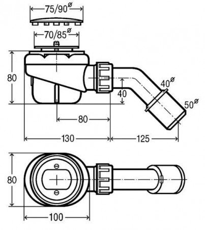 Piletta orizzontale Domoplex per doccia con foro da 52 mm.