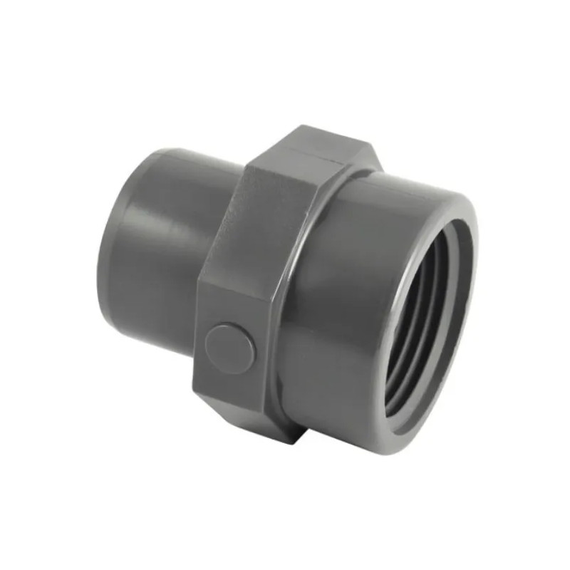 50 mm mannelijke PVC drukfitting, 33x42 vrouwelijke opschroeffitting