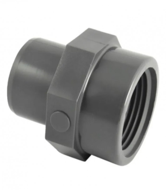 PVC drukfitting, mannetje 63 mm, vrouwtje 50x60, vastgeschroefd