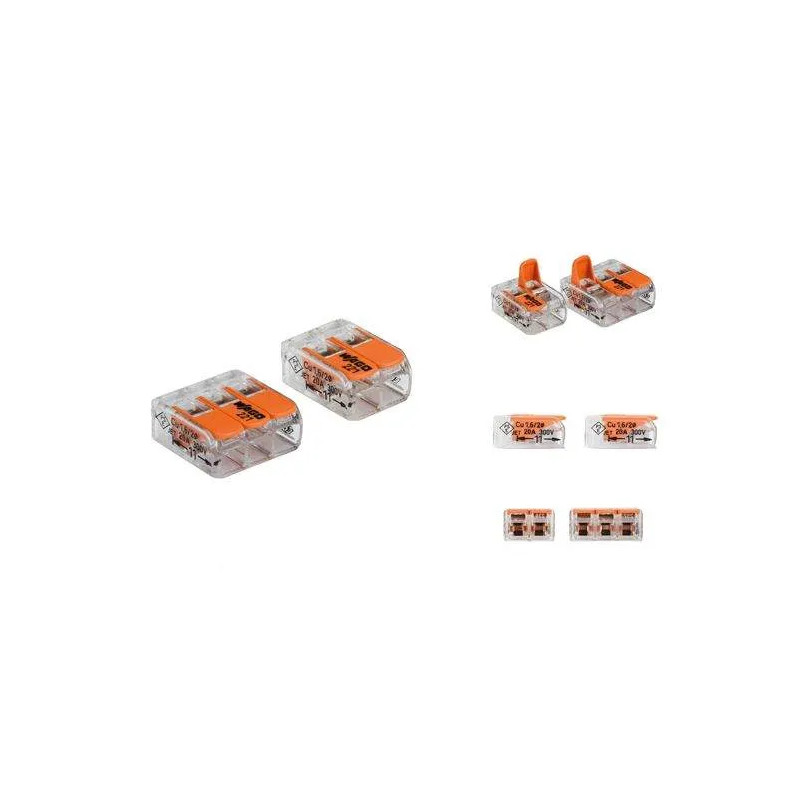 Set van 5 x 2-invoer en 5 x 3-invoer schuine hefboomklemmen, stijf en flexibel, 4mm² WAGO