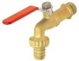 Sprinklerafsluiter 15x21 / 20x27 (1/2"-3/4") geborsteld messing vlakke handgreep rood staal.