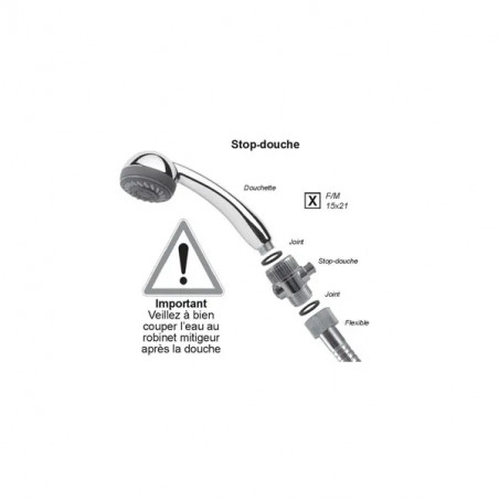 Vanne d\'arrêt stop douche pour douchette 1/2\" (15x21), chromé