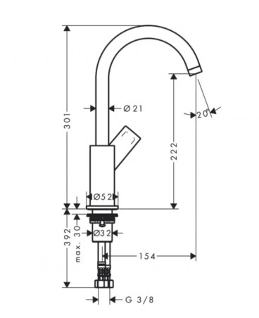 Mitigeur lavabo 210 \"Zebris\", bec haut pivotant avec bonde
