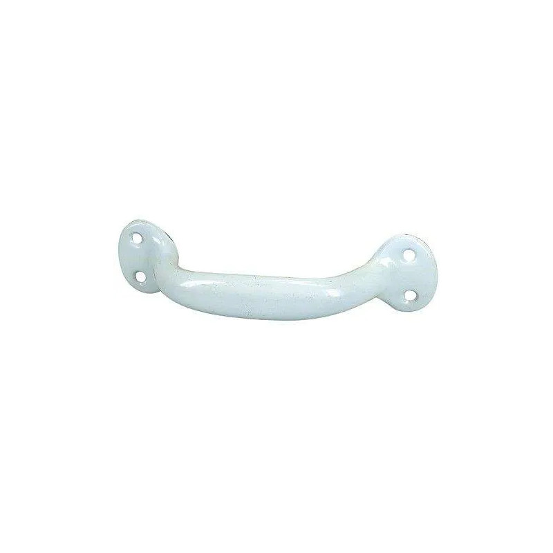 Handgreep met opschroefbare poten in wit staal, L.140mm, H.37mm, P.33mm, hartafstand 123mm, 1 stuk met schroeven.