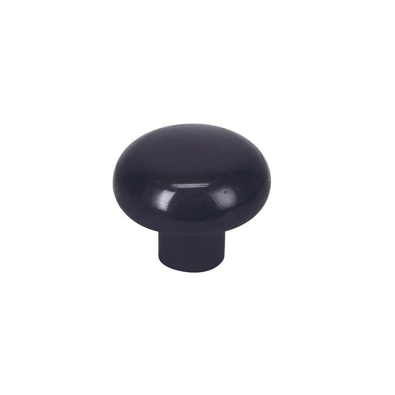 Zwarte ronde kunststof knop, D.35mm, H.26mm, 1 stuk met schroeven.