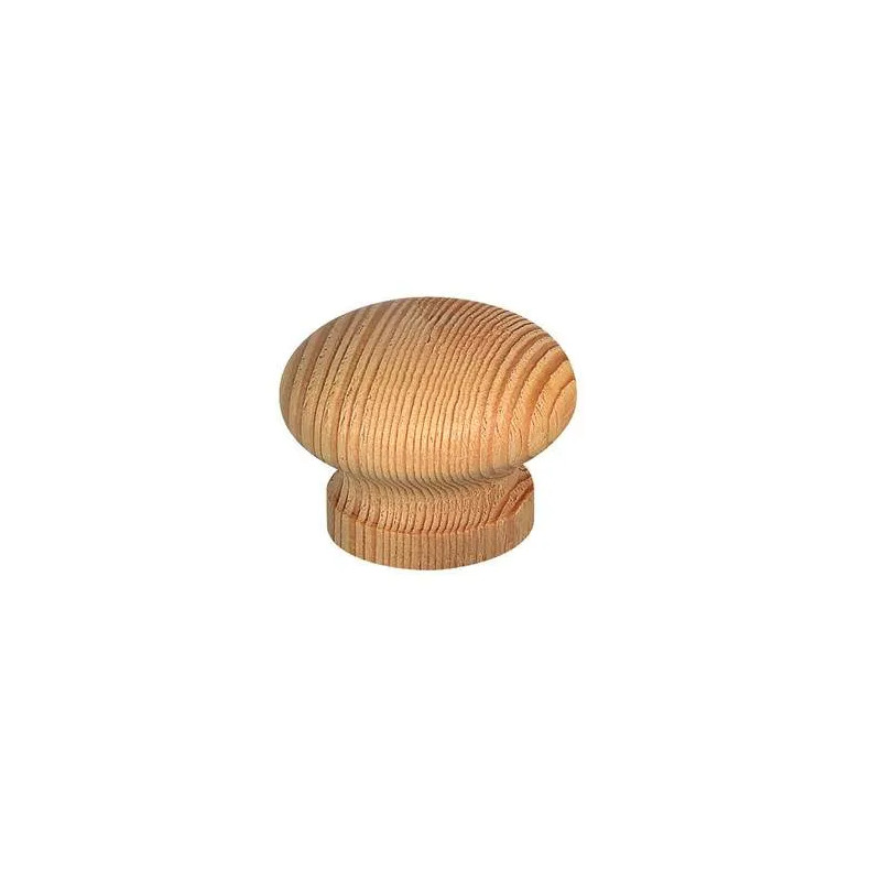 Ronde knop met inzet, geschuurd grenen, D.40mm, H.38mm, 1 stuk met schroeven.
